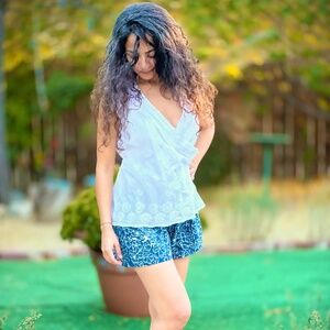 La Chic Hand-Block Print Cotton Shorts